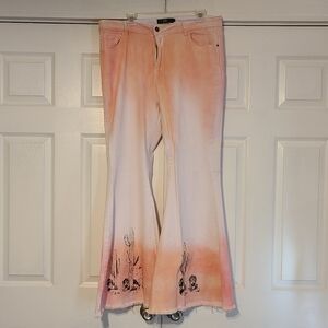 Lucky & Blessed Cactus Pink and White Bell Bottom Jeans